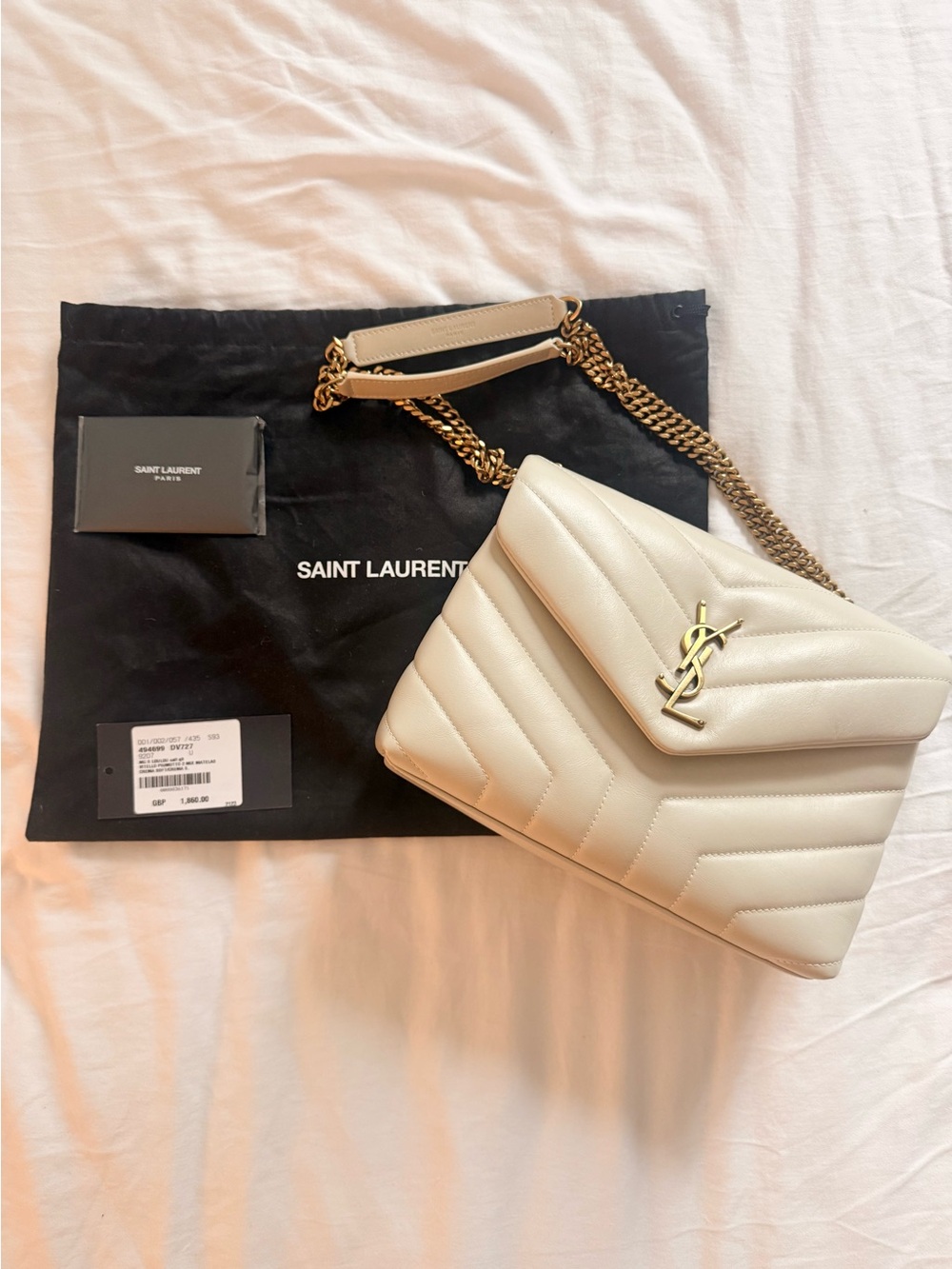 Authentic Saint Laurent Small Lou Lou Shoulder Bag in Cream